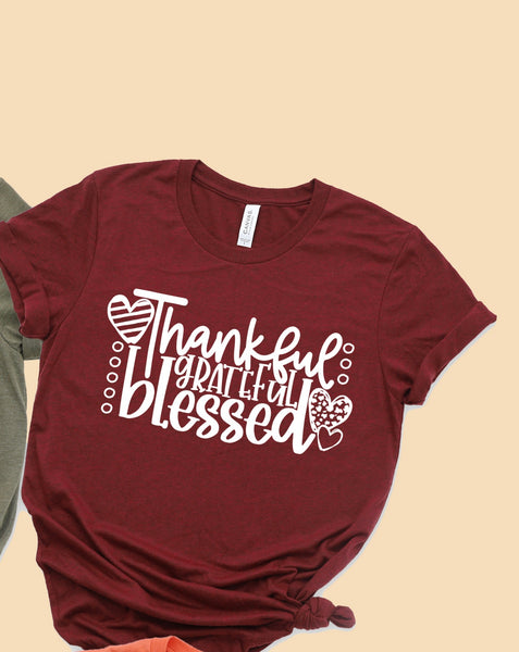 Thankful Grateful Blessed Heart white ink Ships 7/21