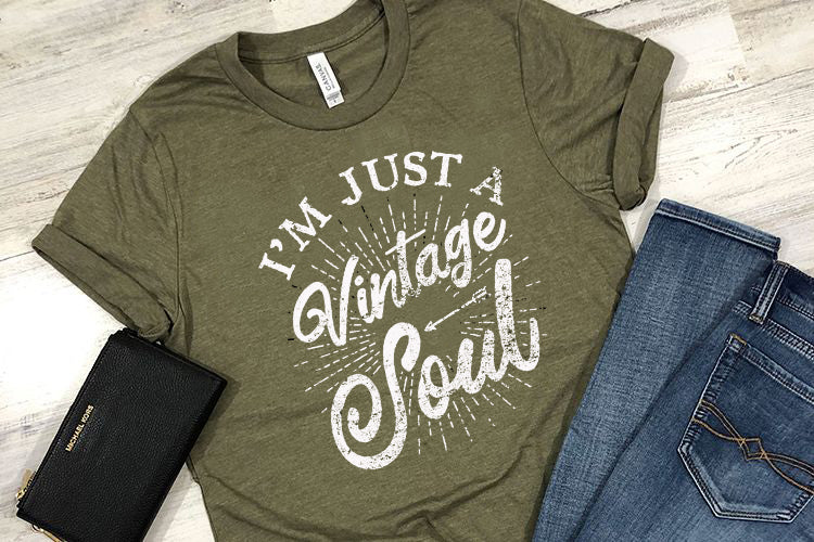#164... I'm just a vintage soul. white ink. ships 12/26