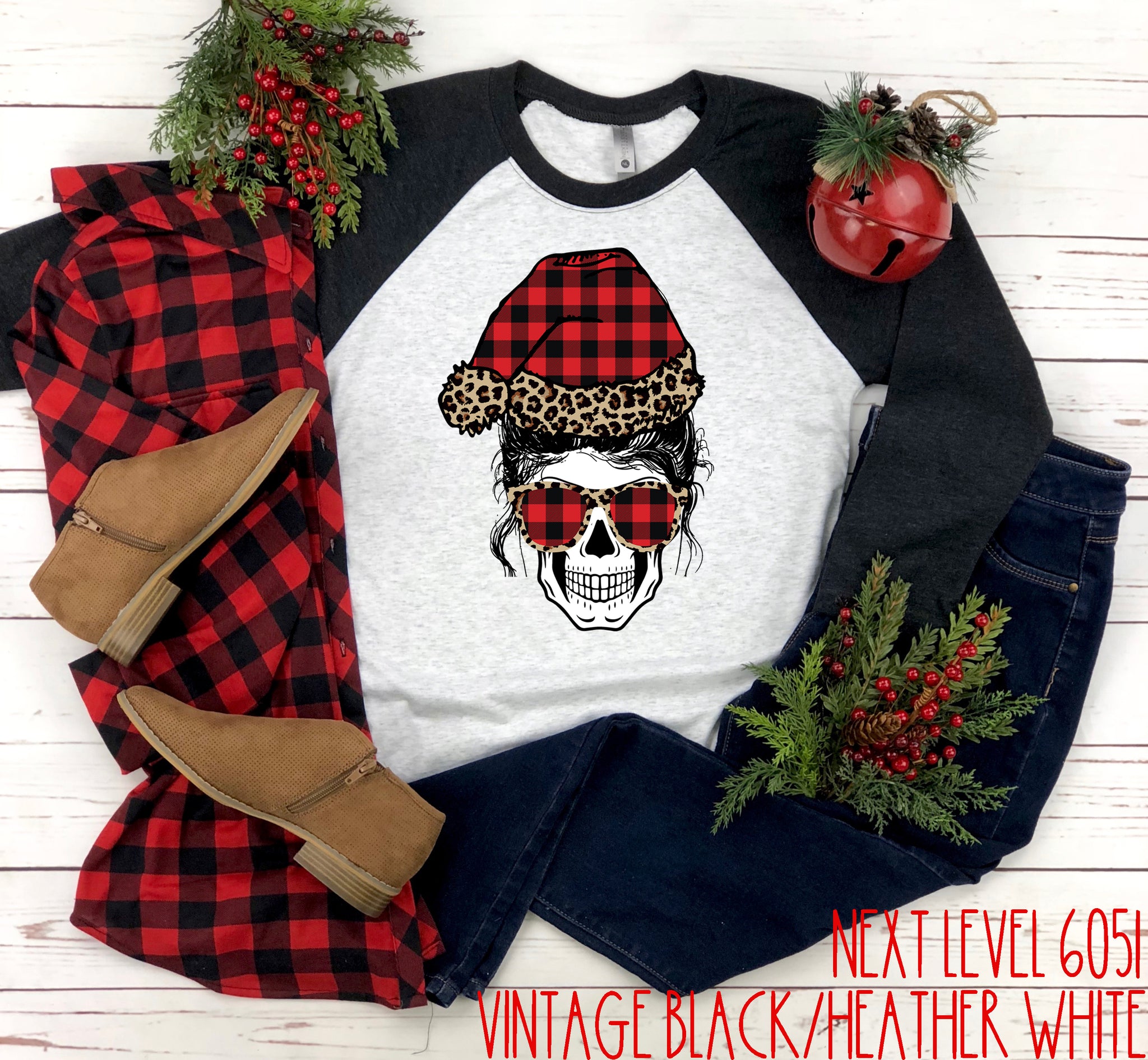 #187...H.H. Buffalo plaid Mom Skull. Ships 11/11